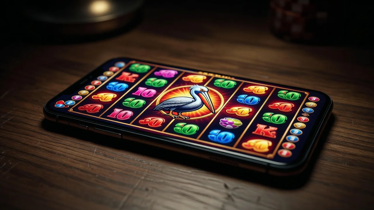 Smartphone showing Pelican Casino slot lobby