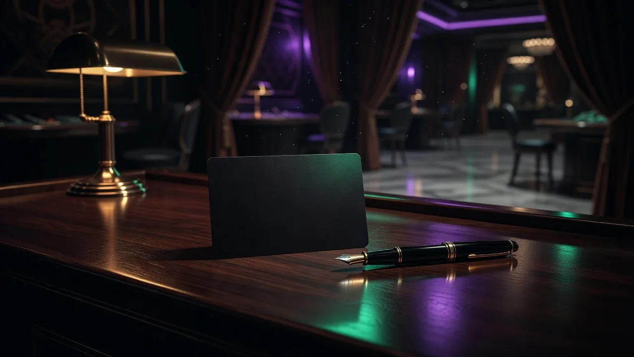 Blank membership card and fountain pen on a wooden desk