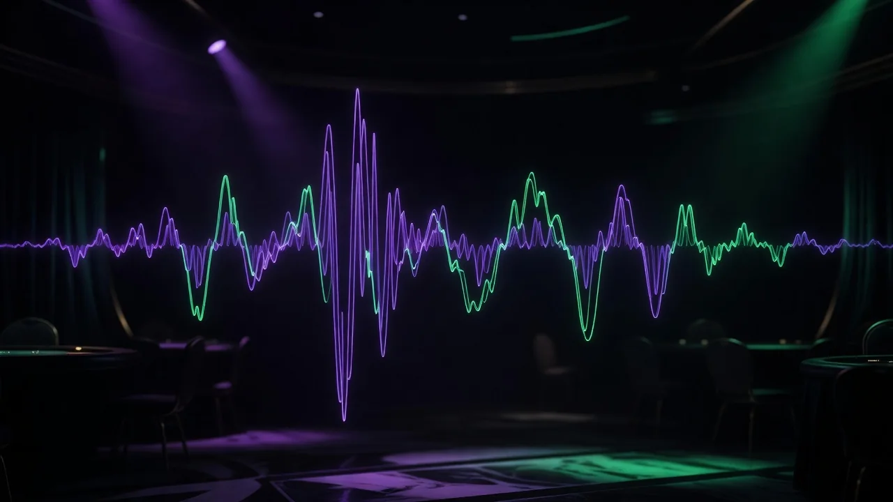 Long exposure light wave pattern in purple and green on black